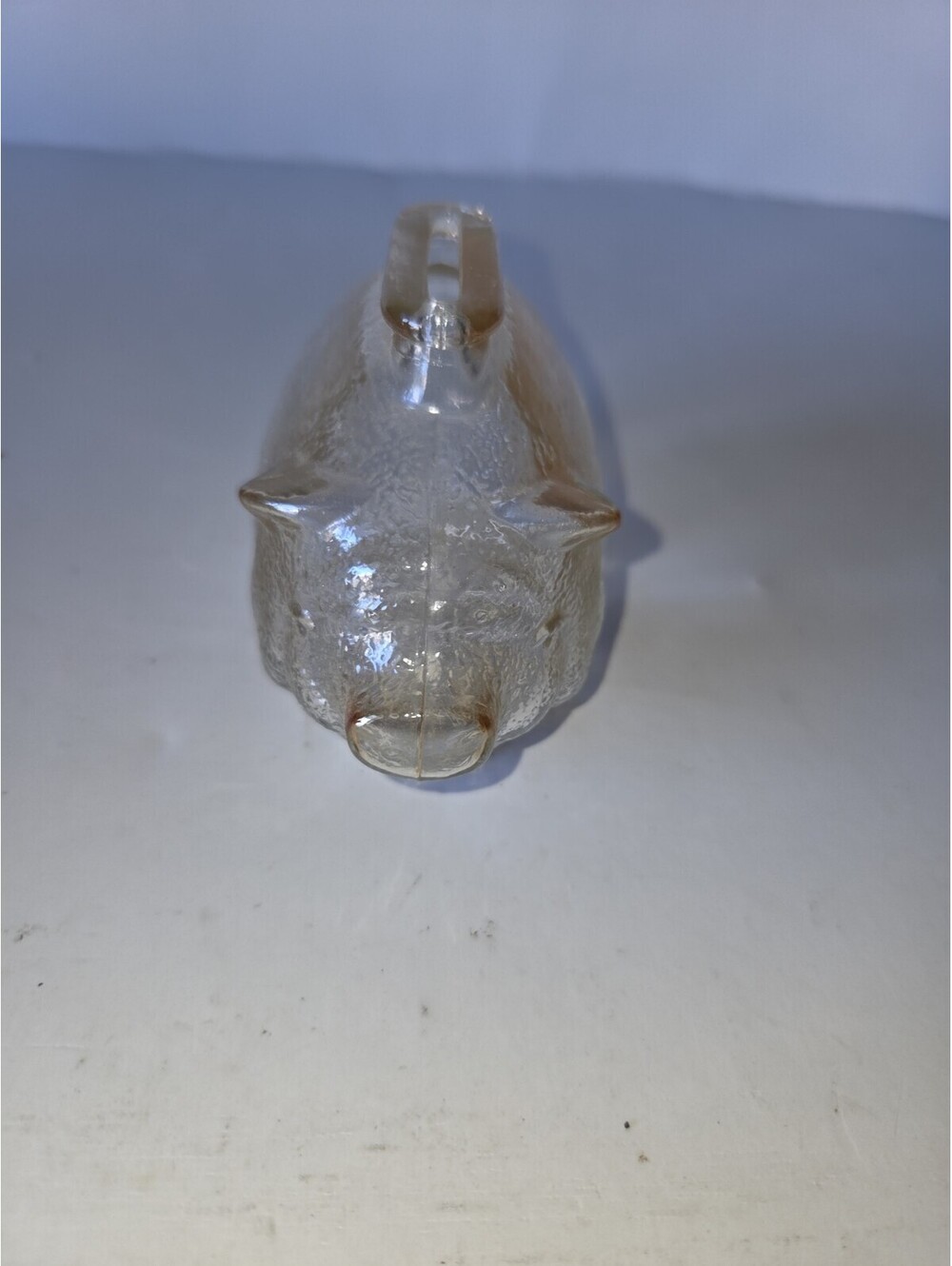 VINTAGE DEPRESSION AMBER CARNIVAL GLASS PIGGY BANK 4" LONG SF2